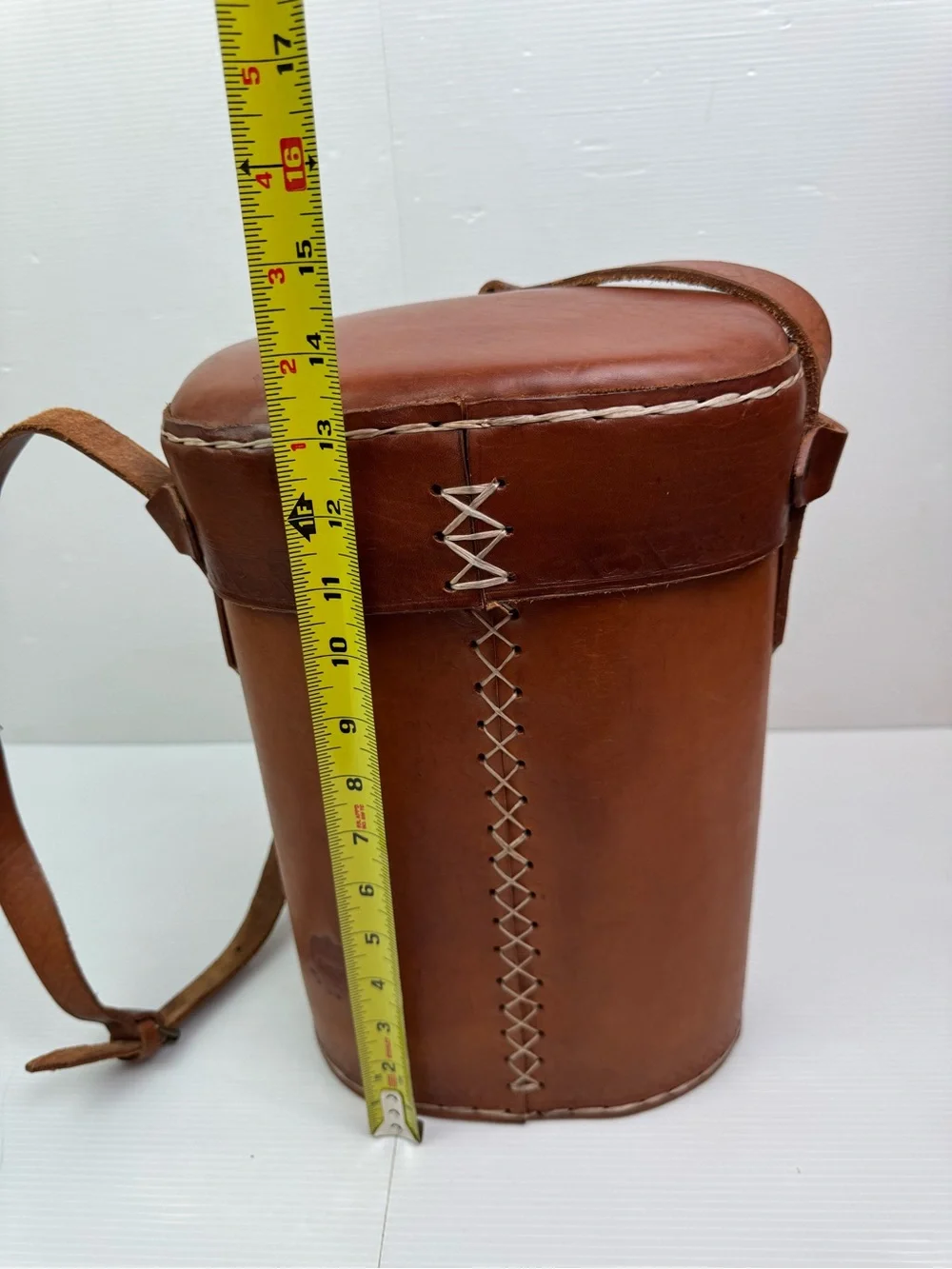 VTG Artesania Uruguay Tooled Leather Thermos Bottle Case Carrier Cross Stitch